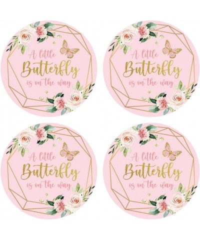 50 Count of 2" Round A Little Butterfly is On The Way Stickers Butterfly Stickers for Baby Shower Party Girls Birthday Party ...