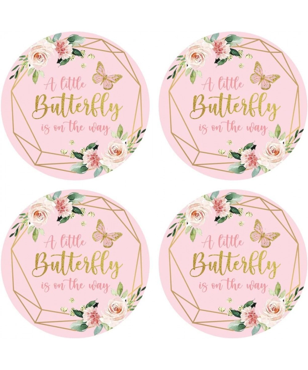 50 Count of 2" Round A Little Butterfly is On The Way Stickers Butterfly Stickers for Baby Shower Party Girls Birthday Party ...