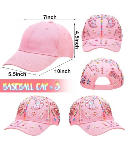 3 Pcs Decorate Your Own Baseball Cap with 24 Sheets Adhesive Gems Stickers Pink Baseball Cap Paint by Stickers Arts and Craft...