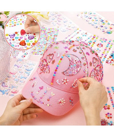 3 Pcs Decorate Your Own Baseball Cap with 24 Sheets Adhesive Gems Stickers Pink Baseball Cap Paint by Stickers Arts and Craft...