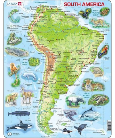 Puzzles South America Map with Animals 65 Piece Children's Educational Jigsaw Puzzle $21.47 Jigsaw Puzzles