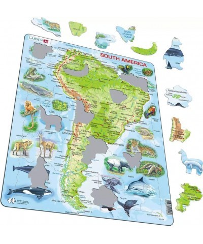 Puzzles South America Map with Animals 65 Piece Children's Educational Jigsaw Puzzle $21.47 Jigsaw Puzzles