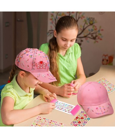 3 Pcs Decorate Your Own Baseball Cap with 24 Sheets Adhesive Gems Stickers Pink Baseball Cap Paint by Stickers Arts and Craft...