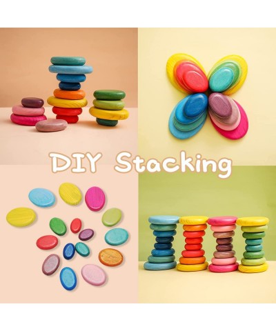 16PCs Stacking Rocks Wooden Stacking Toys Balancing Stacking Stones Wooden Stone Stacking Game for Toddler Wood Sorting Monte...