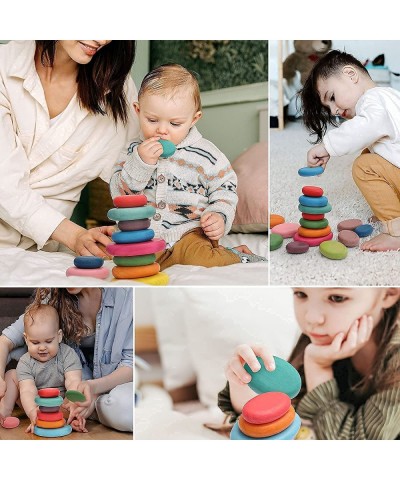 16PCs Stacking Rocks Wooden Stacking Toys Balancing Stacking Stones Wooden Stone Stacking Game for Toddler Wood Sorting Monte...