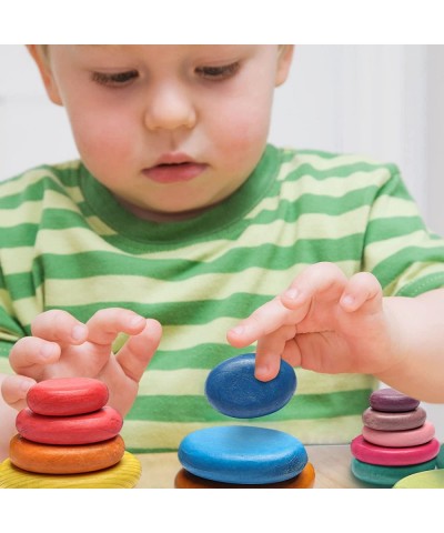 16PCs Stacking Rocks Wooden Stacking Toys Balancing Stacking Stones Wooden Stone Stacking Game for Toddler Wood Sorting Monte...