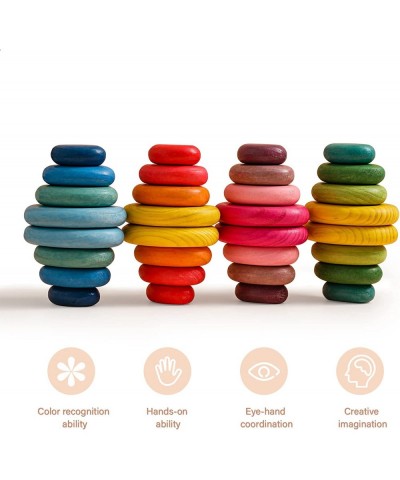 16PCs Stacking Rocks Wooden Stacking Toys Balancing Stacking Stones Wooden Stone Stacking Game for Toddler Wood Sorting Monte...