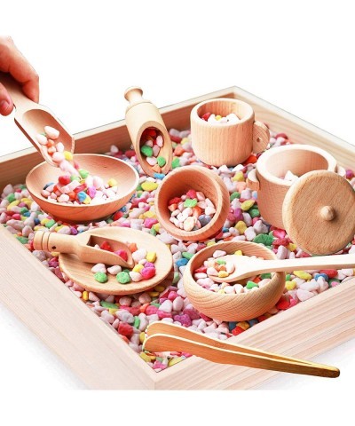 12 Pcs Wooden Sensory Bin Tools 1 Wooden Box + 11 Sensory Tools for Toddlers & Preschool Children Montessori Sensory Wooden T...