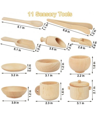 12 Pcs Wooden Sensory Bin Tools 1 Wooden Box + 11 Sensory Tools for Toddlers & Preschool Children Montessori Sensory Wooden T...