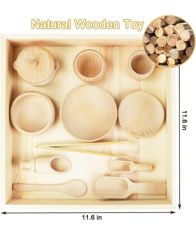 12 Pcs Wooden Sensory Bin Tools 1 Wooden Box + 11 Sensory Tools for Toddlers & Preschool Children Montessori Sensory Wooden T...