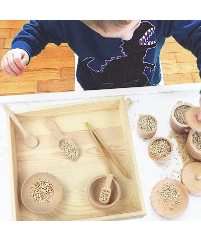 12 Pcs Wooden Sensory Bin Tools 1 Wooden Box + 11 Sensory Tools for Toddlers & Preschool Children Montessori Sensory Wooden T...