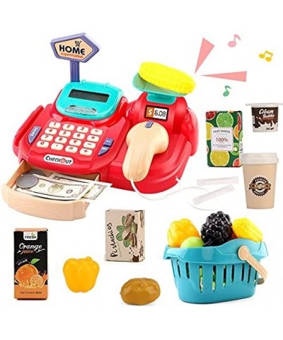 26 PCS Cash Register with Electronic Sounds Working Scanner Calculator Credit Card Reader Play Food and Money Preschool Learn...