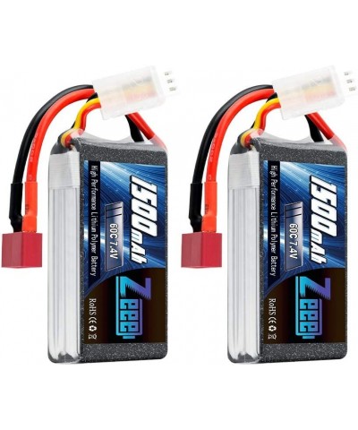 7.4V 60C 1500mAh 2S RC Lipo Battery with Deans Plug for FPV Drone Quadcopter Helicopter Airplane RC Boat RC Car RC Models(2 P...