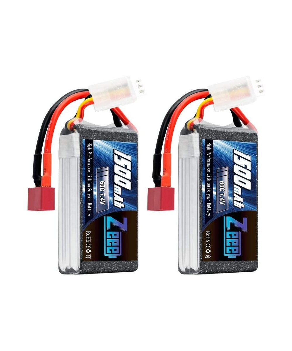 7.4V 60C 1500mAh 2S RC Lipo Battery with Deans Plug for FPV Drone Quadcopter Helicopter Airplane RC Boat RC Car RC Models(2 P...