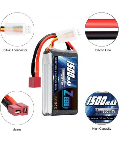 7.4V 60C 1500mAh 2S RC Lipo Battery with Deans Plug for FPV Drone Quadcopter Helicopter Airplane RC Boat RC Car RC Models(2 P...