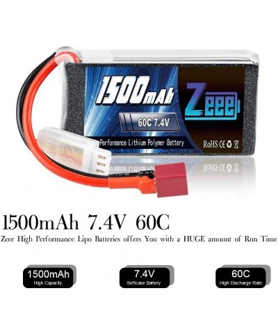 7.4V 60C 1500mAh 2S RC Lipo Battery with Deans Plug for FPV Drone Quadcopter Helicopter Airplane RC Boat RC Car RC Models(2 P...