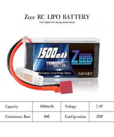 7.4V 60C 1500mAh 2S RC Lipo Battery with Deans Plug for FPV Drone Quadcopter Helicopter Airplane RC Boat RC Car RC Models(2 P...