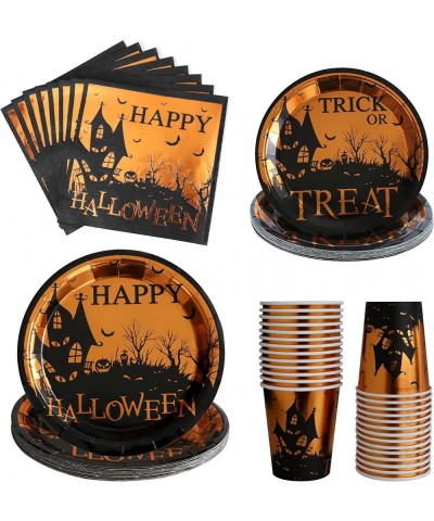 Halloween Party Supplies - 24 Guests 96 Pcs Happy Halloween Tableware Trick Or Treat Dinnerware Sets Include Dinner Plates De...