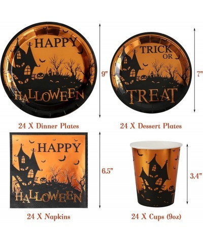 Halloween Party Supplies - 24 Guests 96 Pcs Happy Halloween Tableware Trick Or Treat Dinnerware Sets Include Dinner Plates De...