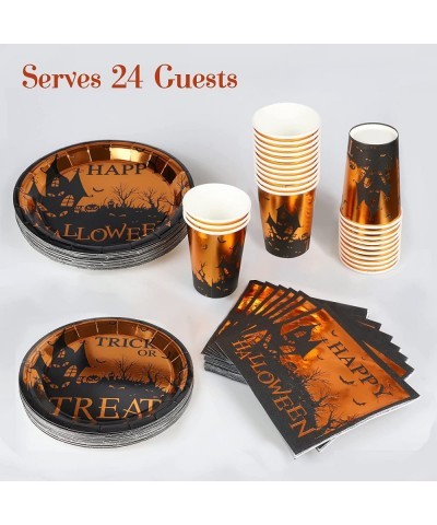 Halloween Party Supplies - 24 Guests 96 Pcs Happy Halloween Tableware Trick Or Treat Dinnerware Sets Include Dinner Plates De...