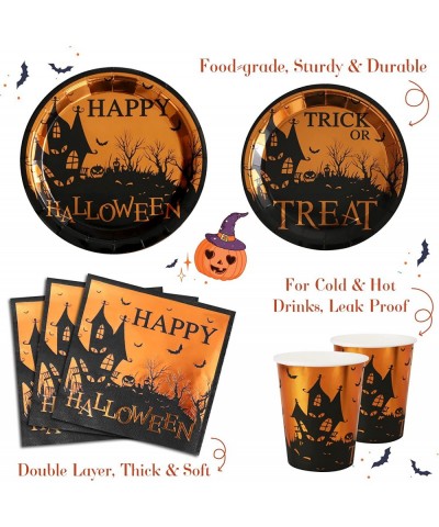 Halloween Party Supplies - 24 Guests 96 Pcs Happy Halloween Tableware Trick Or Treat Dinnerware Sets Include Dinner Plates De...