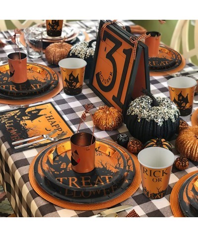 Halloween Party Supplies - 24 Guests 96 Pcs Happy Halloween Tableware Trick Or Treat Dinnerware Sets Include Dinner Plates De...