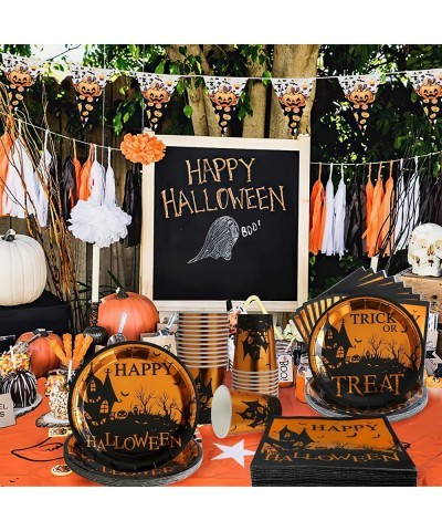 Halloween Party Supplies - 24 Guests 96 Pcs Happy Halloween Tableware Trick Or Treat Dinnerware Sets Include Dinner Plates De...