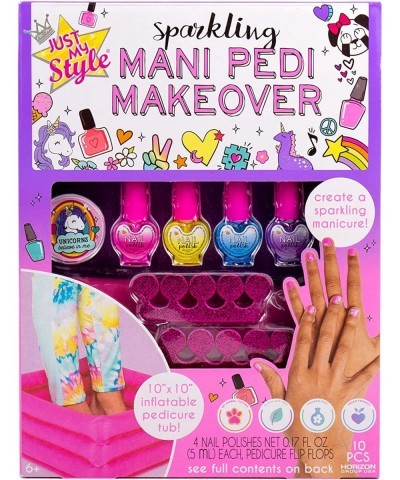 Sparkling Mani Pedi Makeover by Horizon Group USA Mani Pedi Kit for Girls Includes 4 Nail Polishes Inflatable Foot Spa Toe Sp...