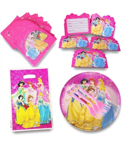 60pcs Princess Party Supplies include 10 Plates 20 Napkins 10 Gift Bags 10 Princess Forks and 10 Invitation Cards for Princes...