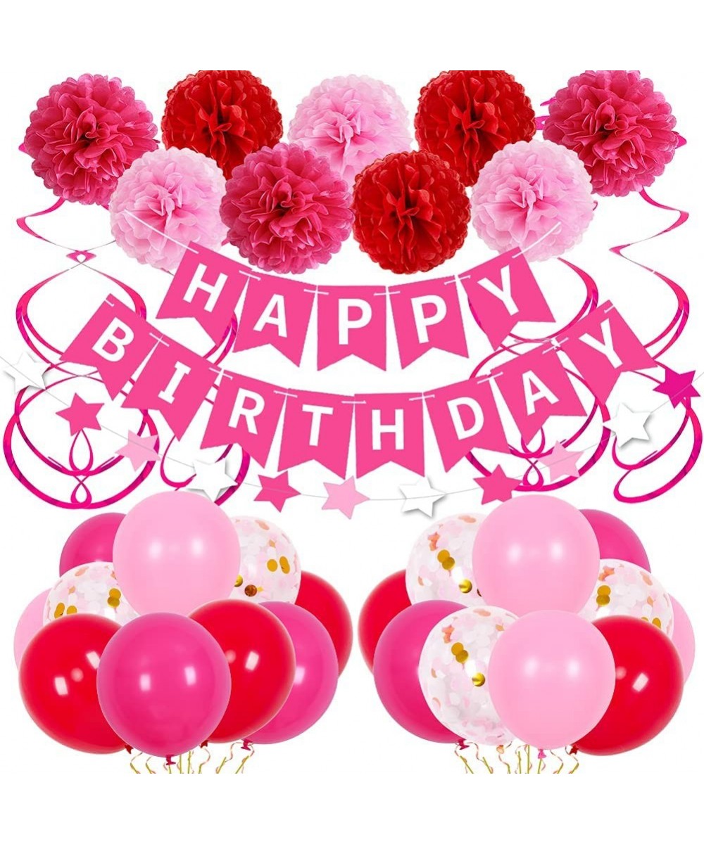 Pink Birthday Decorations Birthday Decorations for Women Girls with HAPPY BIRTHDAY Banner Rose Red Pink Balloons for 1st 3rd ...