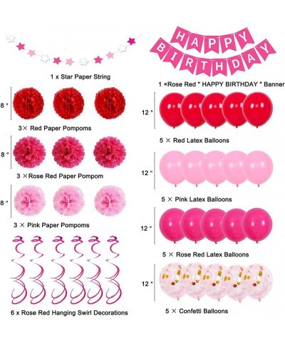 Pink Birthday Decorations Birthday Decorations for Women Girls with HAPPY BIRTHDAY Banner Rose Red Pink Balloons for 1st 3rd ...