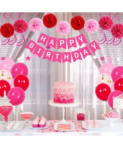 Pink Birthday Decorations Birthday Decorations for Women Girls with HAPPY BIRTHDAY Banner Rose Red Pink Balloons for 1st 3rd ...