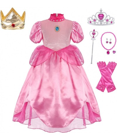 Princess Peach Dresses for Girls Halloween Christmas Party Costumes Pink Queen Cosplay Outfits with Crown 3-9 Years $50.70 Ki...