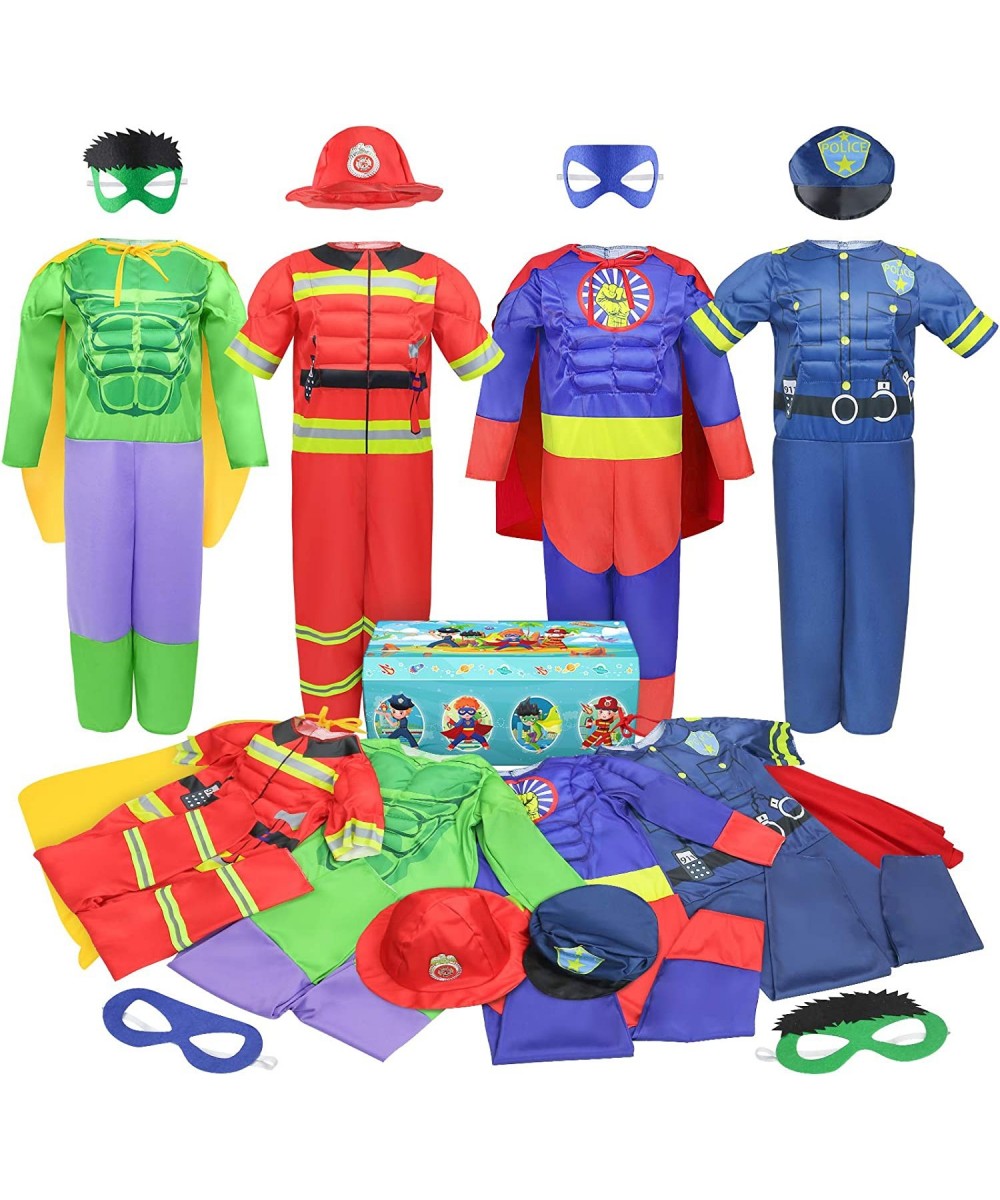 Boys Muscle Chest Dress up Costumes Trunk with Superhero Policeman Fireman Costume Kids Pretend Role Play Costumes Set Boys D...