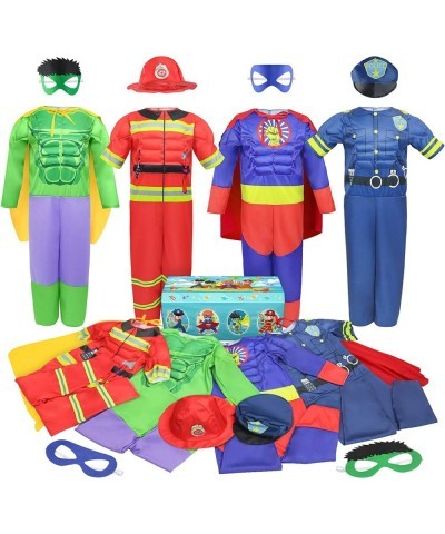 Boys Muscle Chest Dress up Costumes Trunk with Superhero Policeman Fireman Costume Kids Pretend Role Play Costumes Set Boys D...