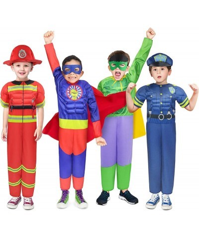 Boys Muscle Chest Dress up Costumes Trunk with Superhero Policeman Fireman Costume Kids Pretend Role Play Costumes Set Boys D...