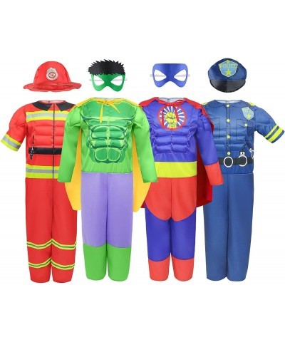 Boys Muscle Chest Dress up Costumes Trunk with Superhero Policeman Fireman Costume Kids Pretend Role Play Costumes Set Boys D...