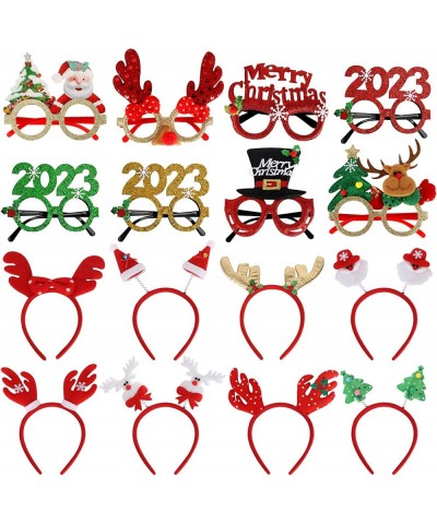 16 Pack Christmas Glasses Frame and Headbands Glittered Creative Funny Eyewear and Cute Hair Hoop Decoration Accessories Gift...