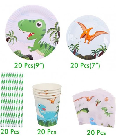 Dinosaur Tableware Set Dinosaur Birthday Party Supplies Set for 20 Gusets Dinosaur Party Bundle Includes Plates Napkins Cups ...