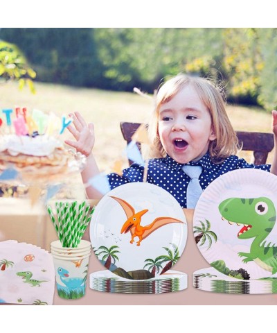 Dinosaur Tableware Set Dinosaur Birthday Party Supplies Set for 20 Gusets Dinosaur Party Bundle Includes Plates Napkins Cups ...