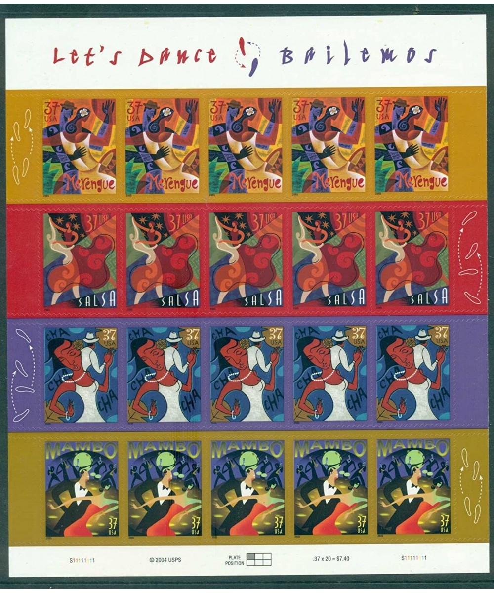 Let's Dance Bailemos Sheet of Twenty 37 Cent Stamps Scott 3939-42 $20.61 Collectible Postage Stamps