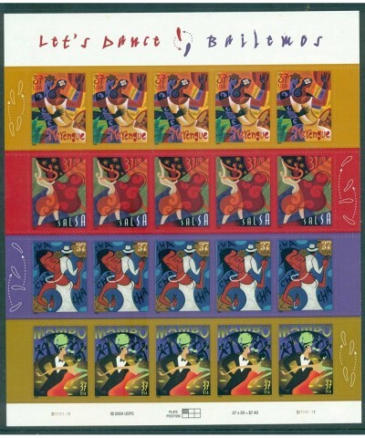 Let's Dance Bailemos Sheet of Twenty 37 Cent Stamps Scott 3939-42 $20.61 Collectible Postage Stamps