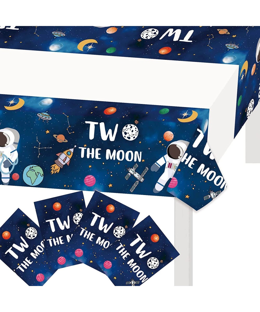 4PCS 70.8in x 42.6in Two The Moon Tablecloth 2 The Moon Party Table Covers Galaxy Astronaut Space Man Robot UFO Outer Space T...