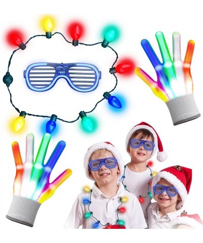 LED Flashing Glasses Gloves Necklace for New Year Chrismas Birthday Party Glow in the Dark Light Up Gifts for Kids Adults(3PC...