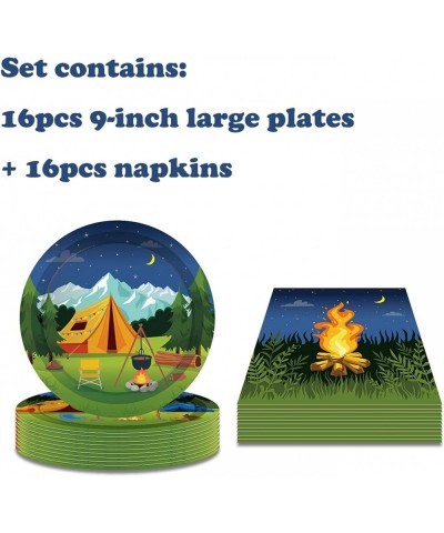 Camping Theme Plates and Napkins Serves 16 -Camping Adventure Party Supplies Tableware Set Forest Nature Camper Themed Dispos...