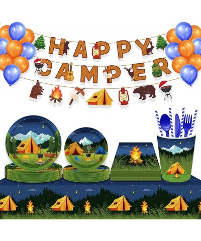 Camping Theme Plates and Napkins Serves 16 -Camping Adventure Party Supplies Tableware Set Forest Nature Camper Themed Dispos...