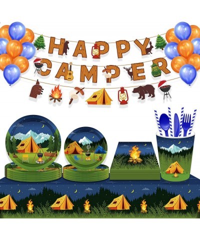 Camping Theme Plates and Napkins Serves 16 -Camping Adventure Party Supplies Tableware Set Forest Nature Camper Themed Dispos...