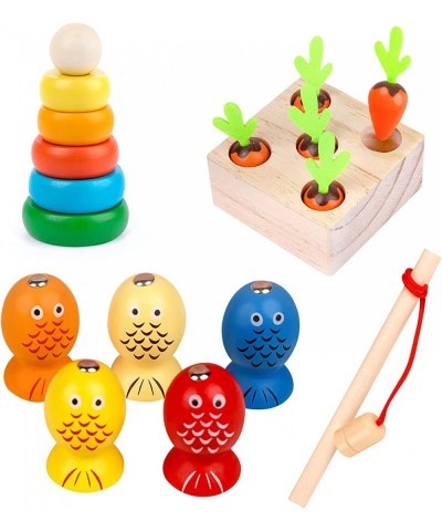 Montessori Wooden Toy for Baby Stacking Raing Toy Carrot Harvesting Magnetic Fishing Game for 3 Year Old Boy Girls Early Educ...