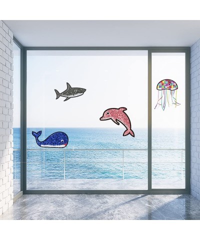 5 Patterns for Marine Animals Tissue Paper Suncatcher Crafts-Seahorse+Dolphin+Whale+Shark+Jellyfish Suncatchers Crafts with 1...