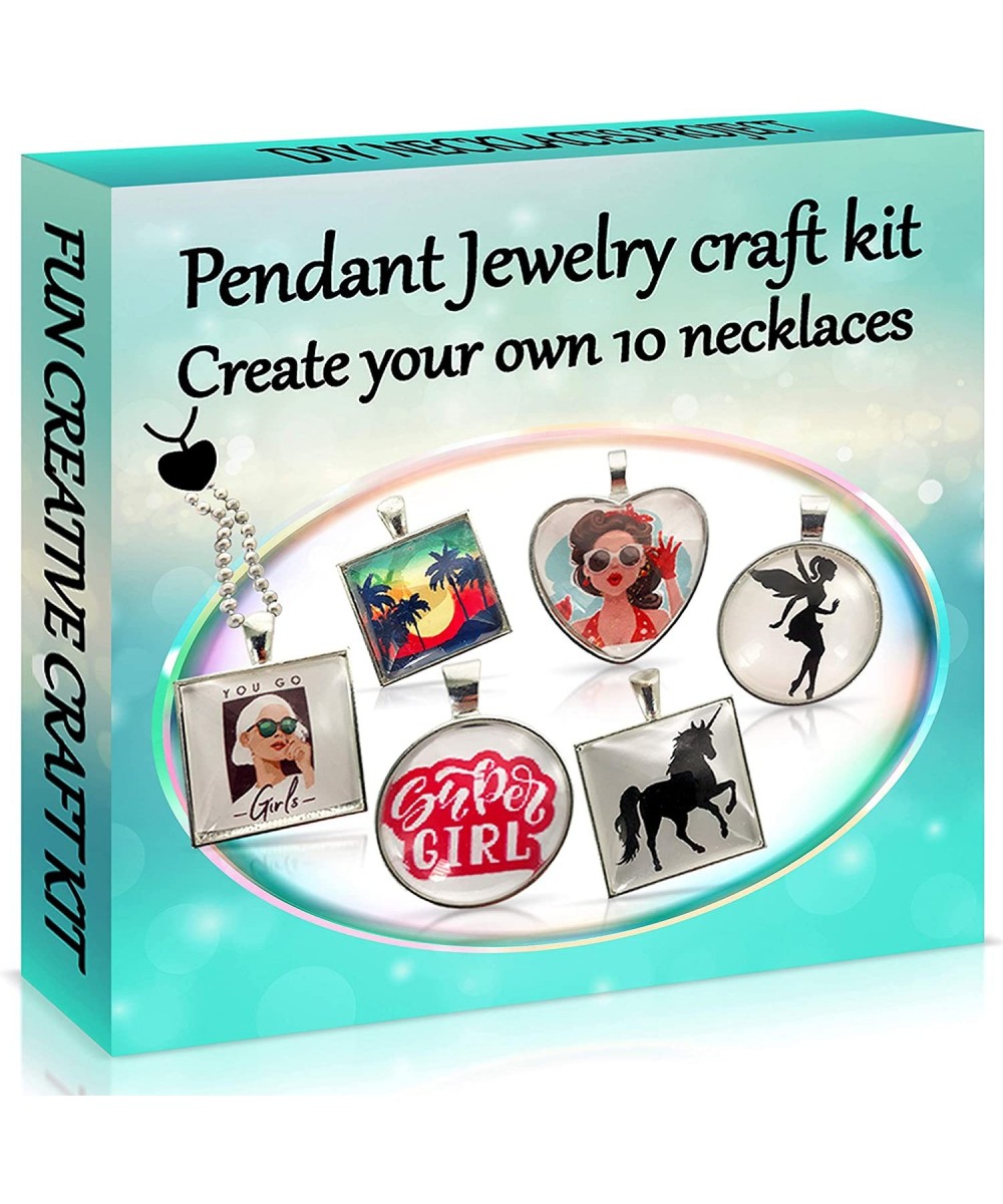 DIY Pendant Jewelry Making Kit (10-in-1) Arts and Crafts for Girls Make Your Own Pendant Necklace Craft Kit Project Custom Ne...